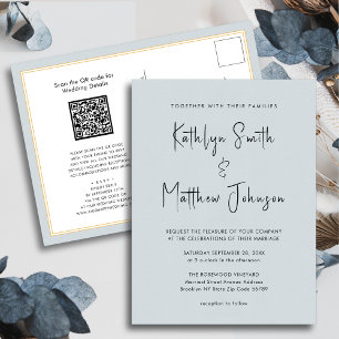 Dusty Blue Modern Script All In One Simple Wedding Invitation Postcard
