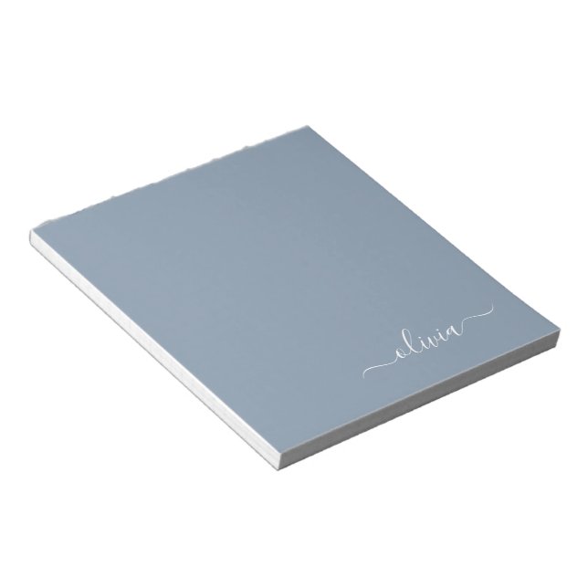 Dusty Blue Modern Script Elegant Monogram Name  Notepad (Angled)
