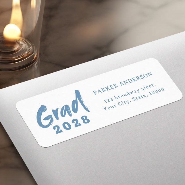 Dusty Blue Modern Script Graduation Return Address (Dusty Blue Modern Script Graduation Return Address Label)