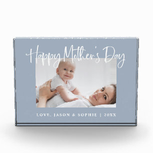 Dusty Blue   Modern Script Happy Mother's Day Photo Block