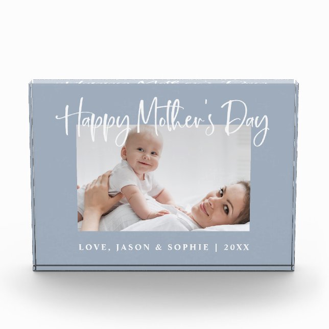 Dusty Blue | Modern Script Happy Mother's Day Photo Block (Front)