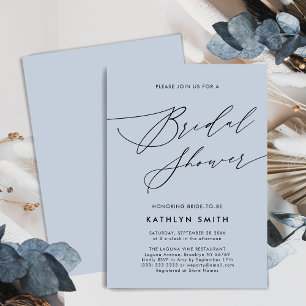 Dusty Blue Modern Script Minimalist Bridal Shower Invitation