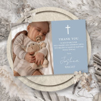 Dusty Blue Modern Script Photo Baptism Christening