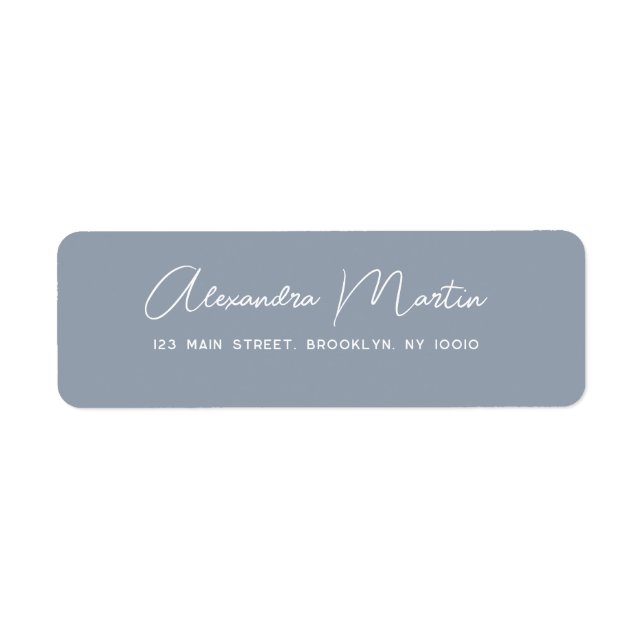 Dusty Blue Modern Script Return Address Label (Front)