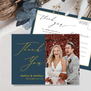 Dusty Blue Modern Script Simple Wedding Thank You Postcard