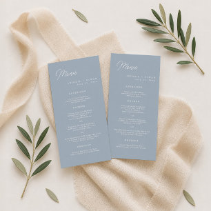 Dusty Blue Modern Script Wedding Long Menu Card