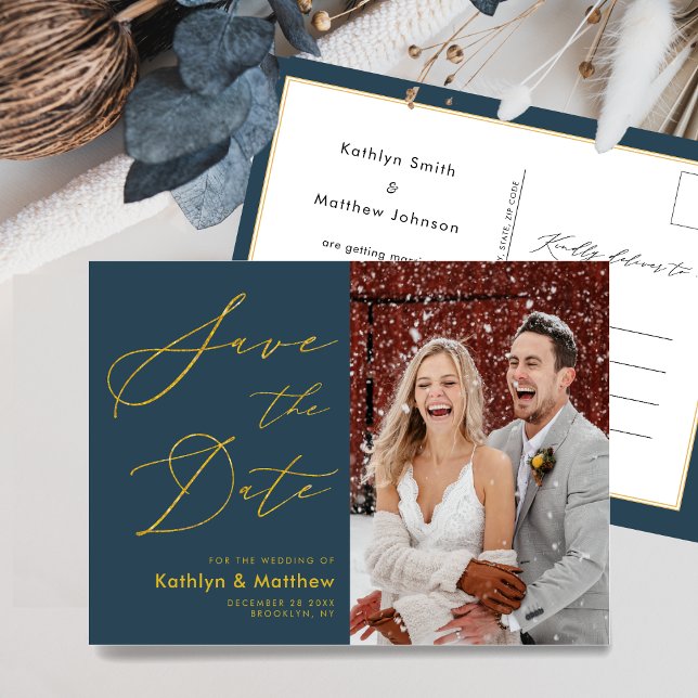 Dusty Blue Modern Script Wedding Save The Date Announcement Postcard (Creator Uploaded)