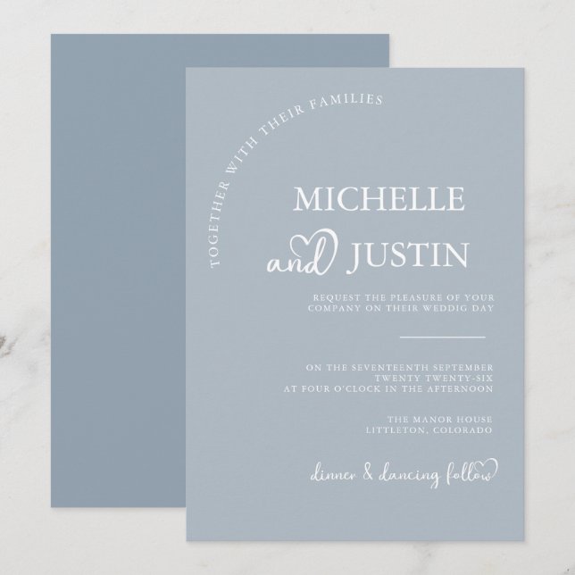 Dusty Blue Modern Simple Minimalist Wedding   Invitation (Front/Back)