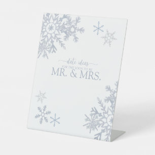Dusty Blue Modern Snowflake Winter Date Ideas Pedestal Sign