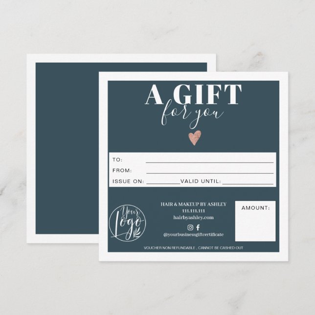 Dusty blue modern square gift certificate logo (Front/Back)