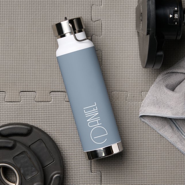 Dusty Blue Modern Typography Personalised Water Bottle (Gym)
