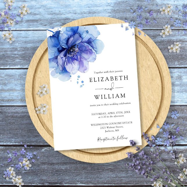 Dusty Blue Modern Watercolor Floral Wedding Invitation (Dusty Blue Modern Watercolor Floral Wedding Invitation)