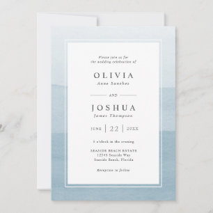 Dusty Blue Modern Watercolor Wedding Invitation