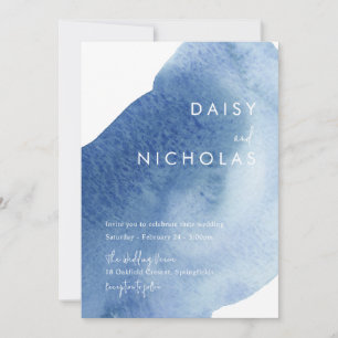 Dusty Blue Modern Watercolor Wedding Invitation
