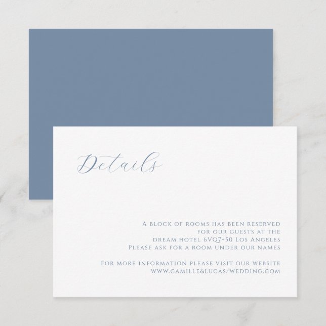 Dusty Blue modern Wedding Details card (Front/Back)