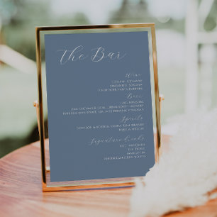 Dusty Blue Modern Wedding Drinks Bar Menu Poster