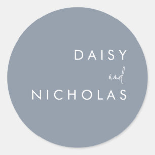 Dusty Blue Modern Wedding Engagement Classic Round Sticker