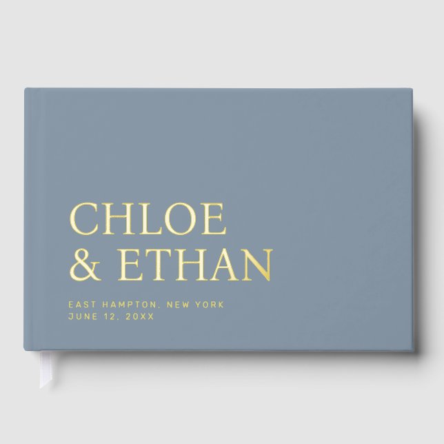 Dusty Blue Modern Wedding Foil Guest Book (Front)