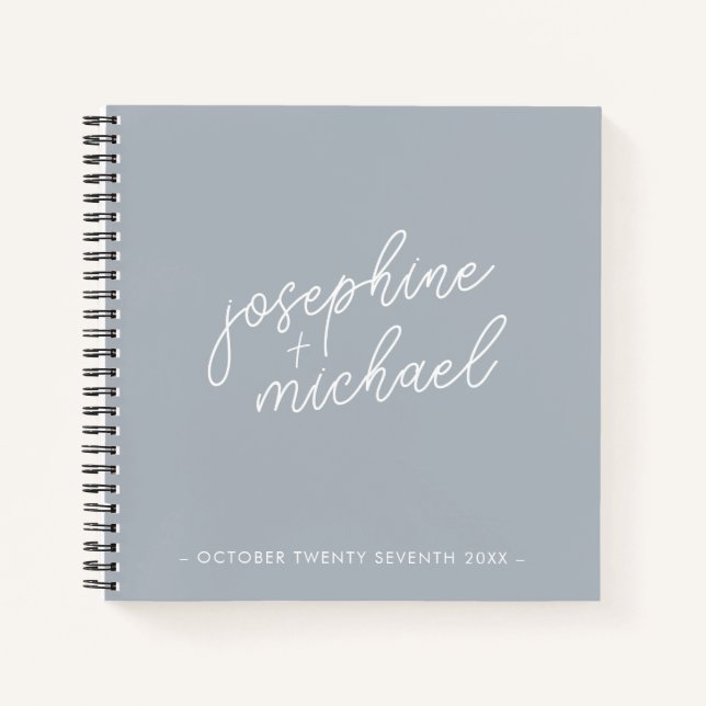 Dusty Blue Modern Wedding Guest Book (Front)