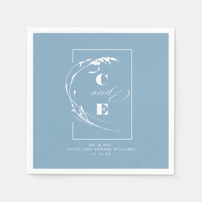 Dusty Blue Modern Wedding Monogram Napkin (Front)