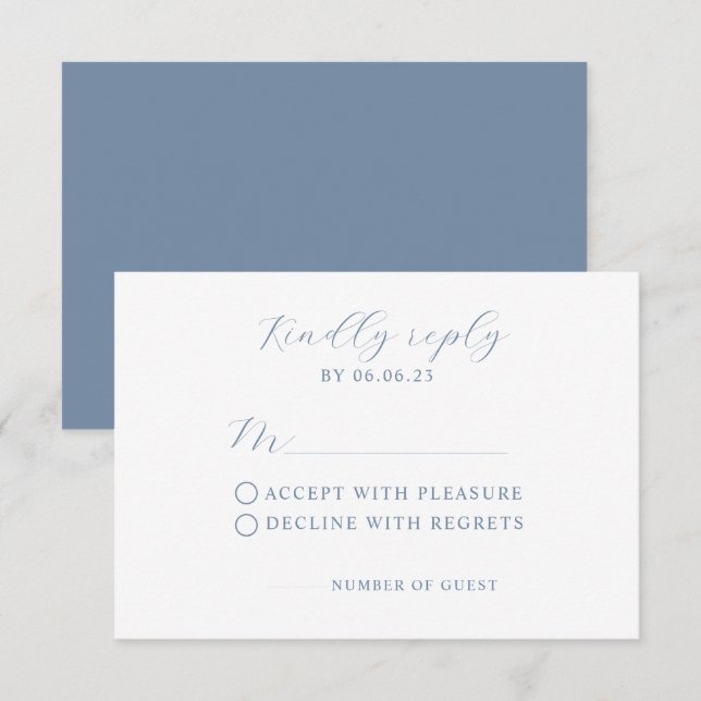 Dusty Blue Modern Wedding RSVP Card (Front/Back)