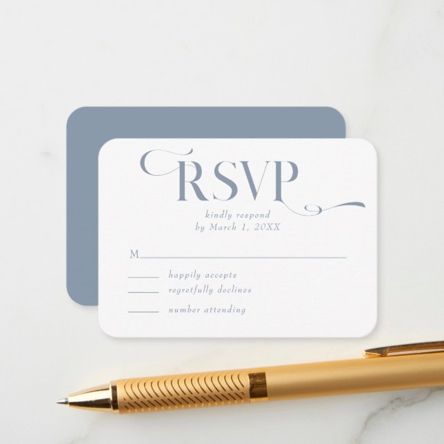 Dusty Blue Modern Wedding RSVP Enclosure Card (Front/Back In Situ)