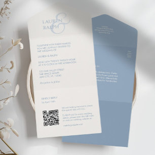 Dusty Blue Monogram All in One Wedding Invite