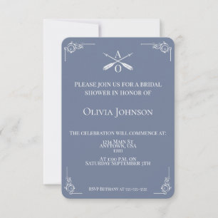 Dusty Blue Monogram and Arrows Bridal Shower Invitation