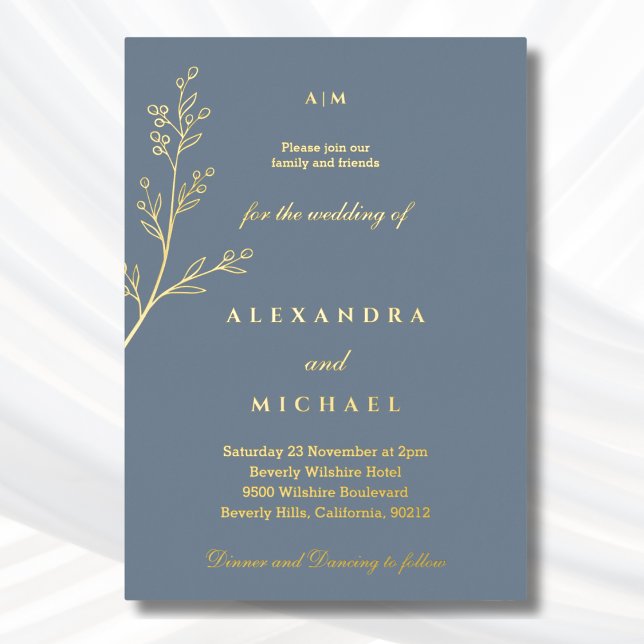 Dusty Blue Monogram Botanical Minimalist Gold (Creator Uploaded)