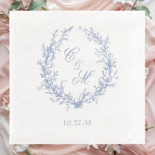 Dusty Blue Monogram Botanical Wreath Wedding Napkin