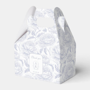 Dusty Blue Monogram Crest Chinoiserie Peonies Favour Box