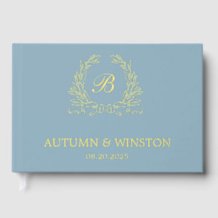 Dusty Blue Monogram Crest Guest Book