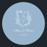 Dusty Blue Monogram Crest Wedding Envelope Seal<br><div class="desc">Elegant dusty blue script floral monogram crest wedding classic envelope seal sticker.</div>