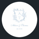 Dusty Blue Monogram Crest Wedding Envelope Seal<br><div class="desc">Elegant dusty blue script floral monogram crest wedding classic envelope seal sticker.</div>