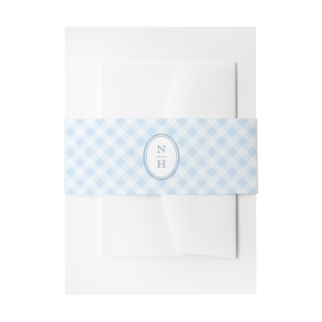 Dusty Blue Monogram Crest Wedding Invitation Belly Band (Front Example)