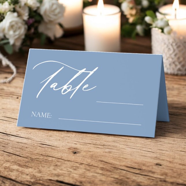 Dusty Blue Monogram Crest Wedding Table Number Place Card (Creator Uploaded)