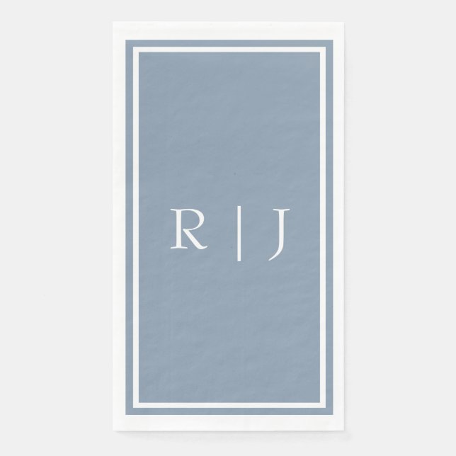 Dusty Blue Monogram Custom Name Elegant Wedding Napkin (Front)