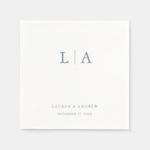 Dusty Blue Monogram Elegant Simple Wedding Napkins