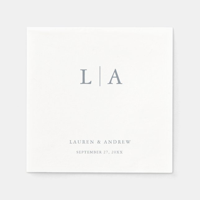 Dusty Blue Monogram Elegant Simple Wedding Napkins (Front)