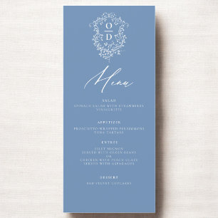 Dusty Blue Monogram Elegant Wedding Reception Menu