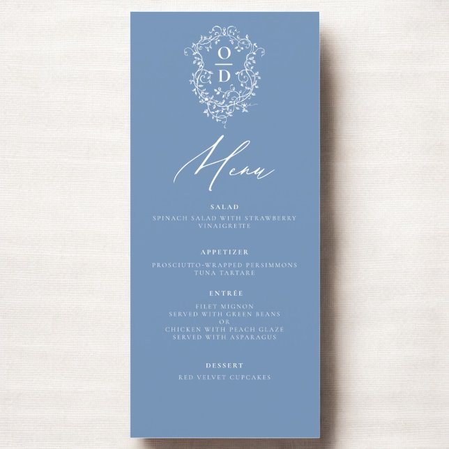 Dusty Blue Monogram Elegant Wedding Reception Menu (Creator Uploaded)