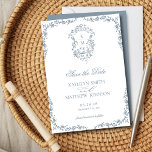 Dusty Blue Monogram Floral Vintage Crest Wedding Save The Date<br><div class="desc">Dusty Blue Monogram Floral Vintage Crest Wedding Save the Date Card. Celebrate your special day with this elegant and beautiful wedding invitation design to beautify your special occasion. All the texts are pre-arranged for you to personalise easily and quickly with your own details.</div>
