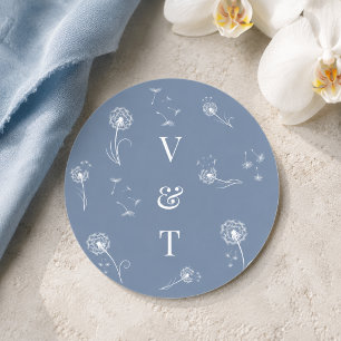 Dusty Blue Monogram Floral Wedding Classic Round Sticker