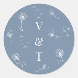 Dusty Blue Monogram Floral Wedding Classic Round Sticker