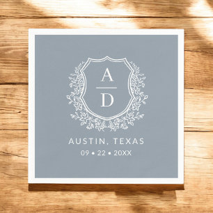 Dusty Blue Monogram Floral Wedding Crest Napkin