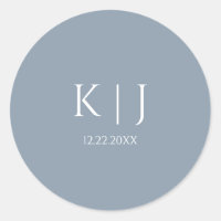 Dusty Blue Monogram Initial Minimal Trendy Wedding