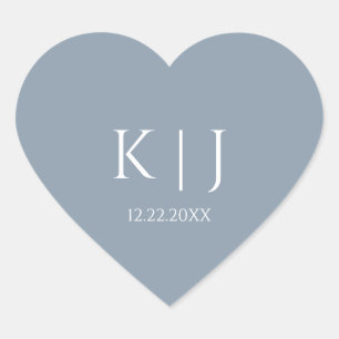 Dusty Blue Monogram Initial Minimal Trendy Wedding Heart Sticker