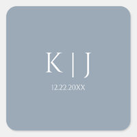 Dusty Blue Monogram Initial Minimal Trendy Wedding