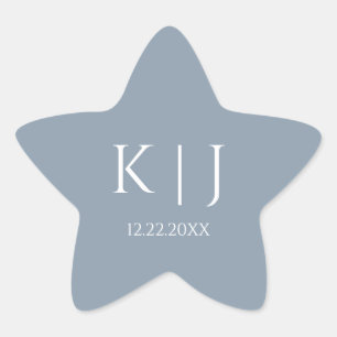 Dusty Blue Monogram Initial Minimal Trendy Wedding Star Sticker