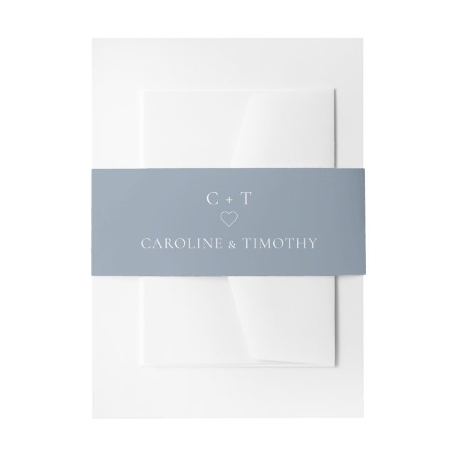 Dusty Blue Monogram Initial Wedding Invitation Belly Band (Front Example)